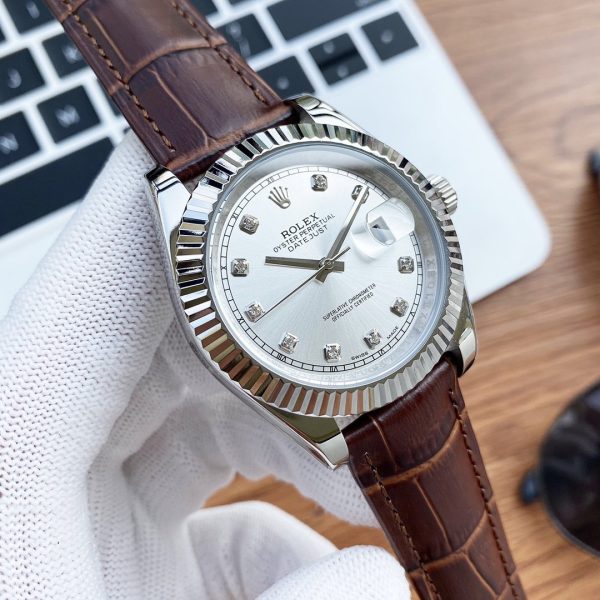 DATEJUST 41 STAINLESS STEEL DIAMOND NUMERALS LEATHER STRAP - Image 2