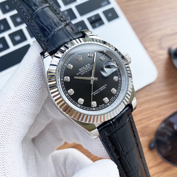 DATEJUST 41 STAINLESS STEEL DIAMOND NUMERALS LEATHER STRAP - Image 3