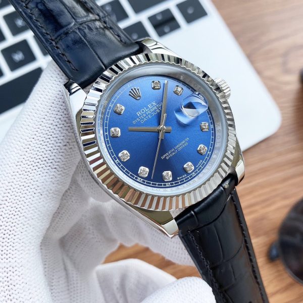 DATEJUST 41 STAINLESS STEEL DIAMOND NUMERALS LEATHER STRAP - Image 4