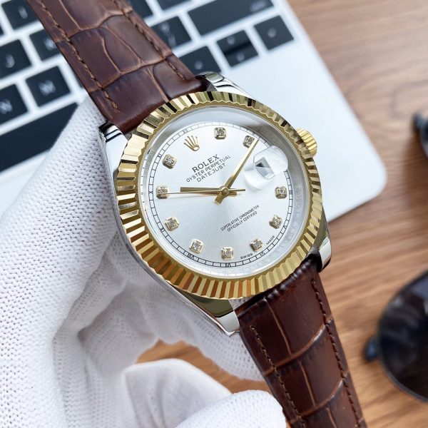 DATEJUST 41 STAINLESS STEEL DIAMOND NUMERALS LEATHER STRAP - Image 5