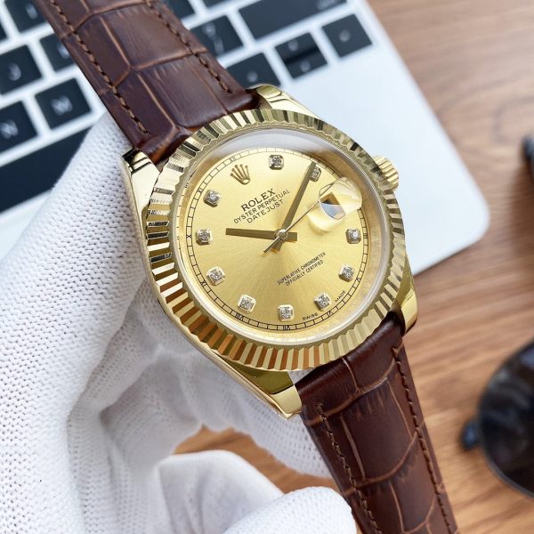 DATEJUST 41 STAINLESS STEEL DIAMOND NUMERALS LEATHER STRAP - Image 6
