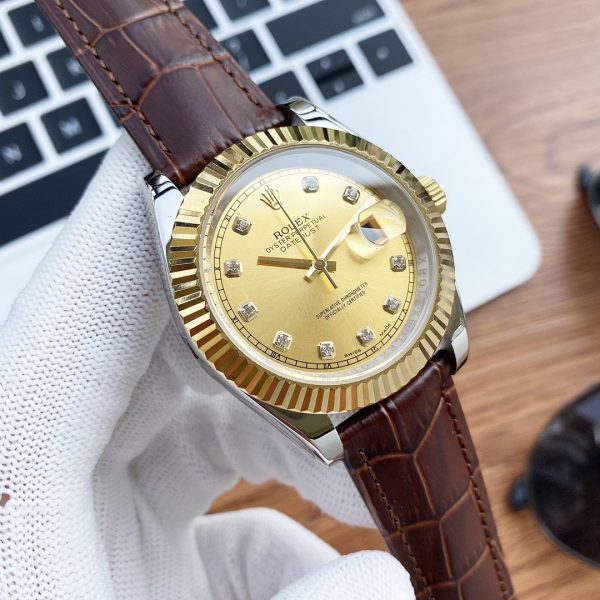 DATEJUST 41 STAINLESS STEEL DIAMOND NUMERALS LEATHER STRAP - Image 7