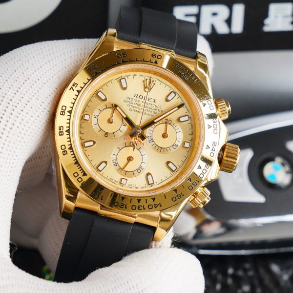 DAYTONA 40MM GOLD CASE BLACK RUBBER STRAP - Image 5