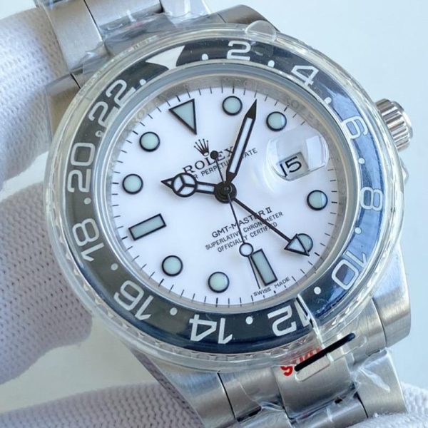 GMT-MASTER II CUSTOM CERAMIC BLACK BEZEL WHITE DIAL - Image 2