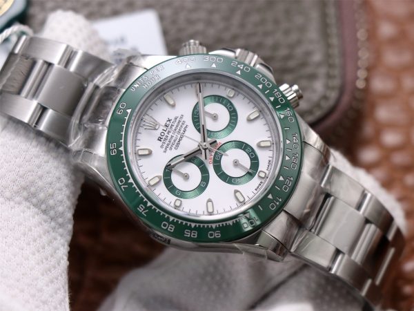 DAYTONA 40MM STEEL CASE GREEN BEZEL WHITE DIAL - Image 5