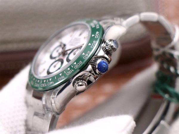 DAYTONA 40MM STEEL CASE GREEN BEZEL WHITE DIAL - Image 6