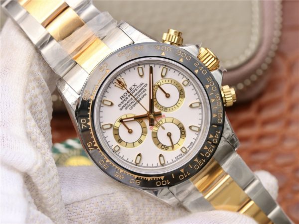 DAYTONA 40MM GOLD STEEL BLACK BEZEL WHITE DIAL - Image 2