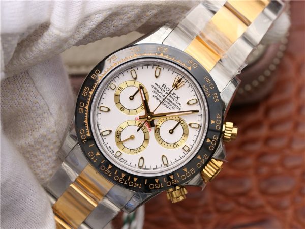 DAYTONA 40MM GOLD STEEL BLACK BEZEL WHITE DIAL - Image 3