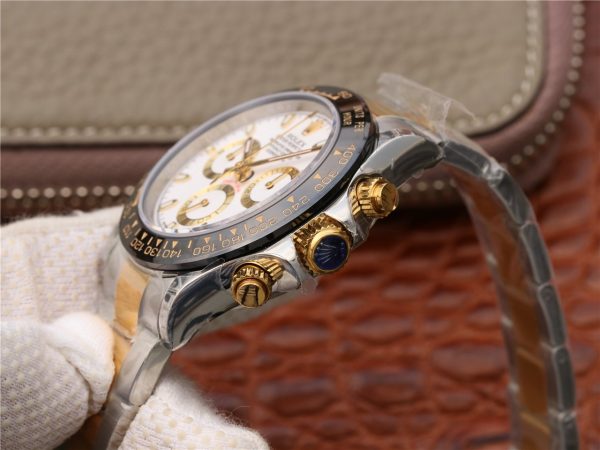 DAYTONA 40MM GOLD STEEL BLACK BEZEL WHITE DIAL - Image 4