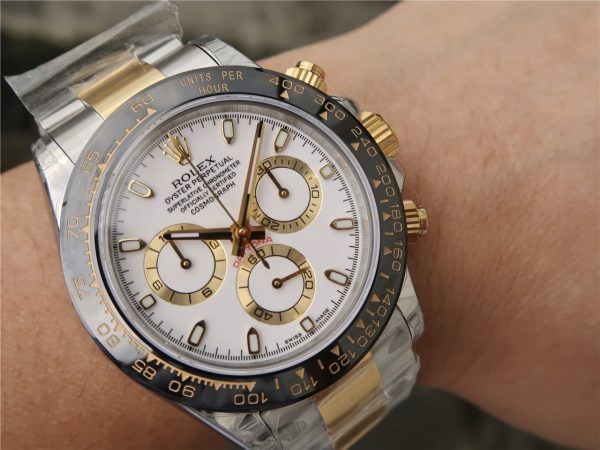 DAYTONA 40MM GOLD STEEL BLACK BEZEL WHITE DIAL - Image 8