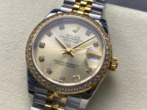 Datejust 31mm Yellow Gold Steel Diamond Bezel Champagne Dial Diamond Numerals - Image 4