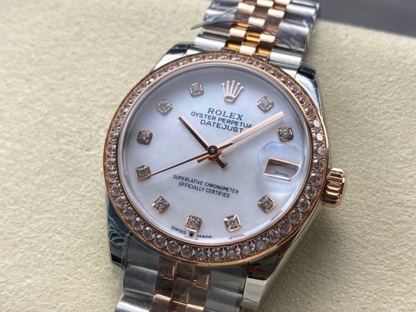 Datejust 31mm Pink Gold Steel Diamond Bezel White Mop Dial - Image 8