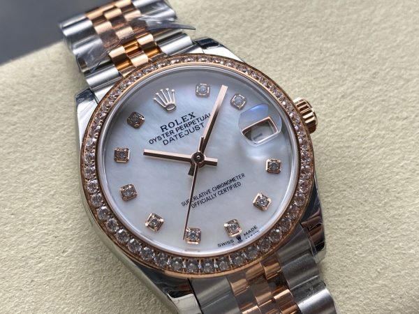 Datejust 31mm Pink Gold Steel Diamond Bezel White Mop Dial - Image 4